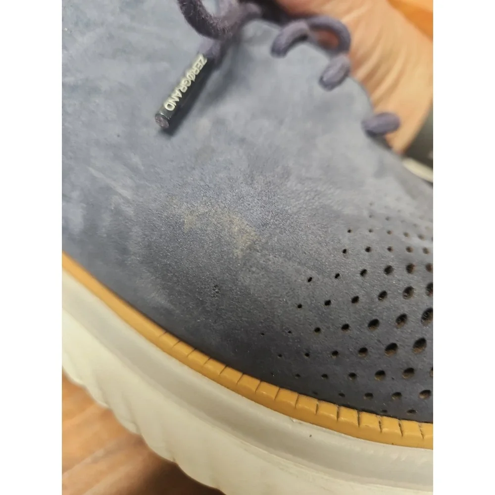Cole Haan Mens ZeroGrand 360 Laser Wingtip Oxford Shoes Blue Nubuck Mens Size 9
